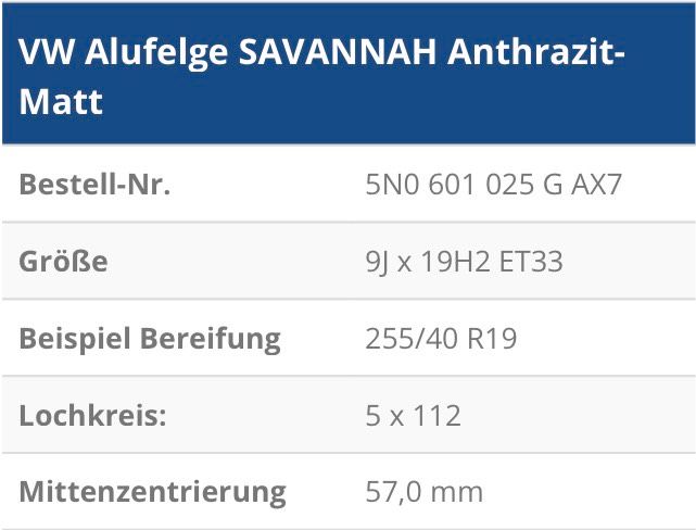 VW 19 R-line Alufelge SAVANNAH Anthrazit-Matt Tiguan oder Bulli in Ibbenbüren