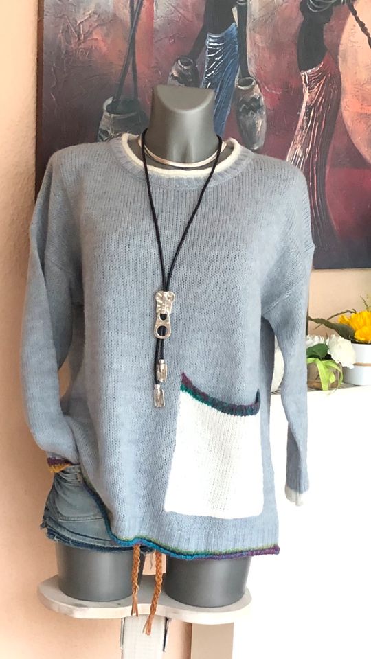 ❤️ Made in Italy extravaganter Pulli S-L s.Maße graublau in Hamburg