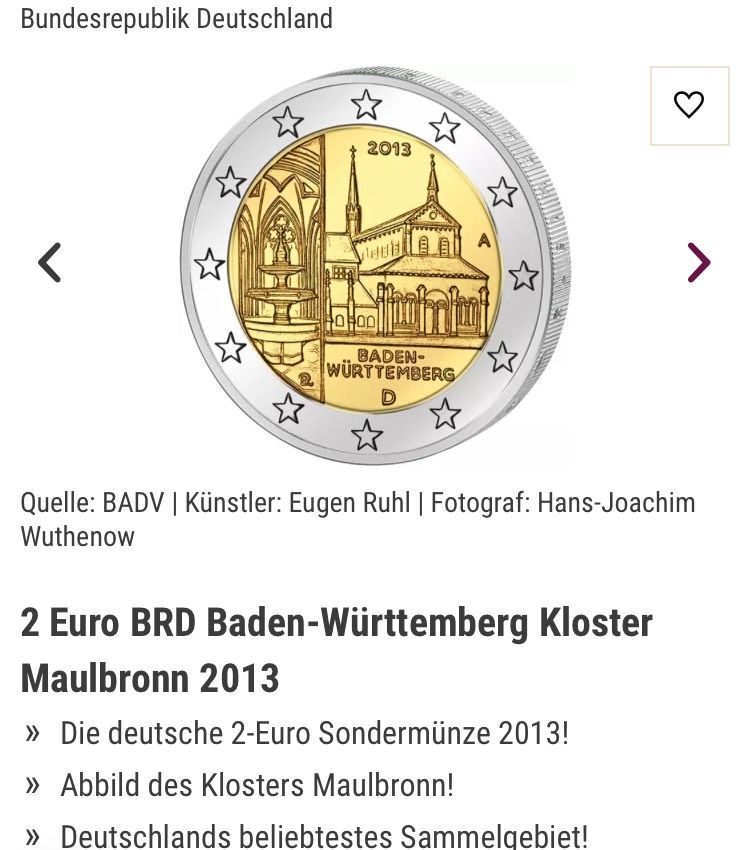 1 Rolle 2 Euro Gedenkmünze 2013 Baden Württemberg in Brokstedt