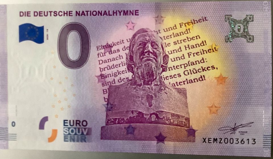 Null*0*Euro Schein*sammeln*Die deutsche Nationalhymne in Bochum