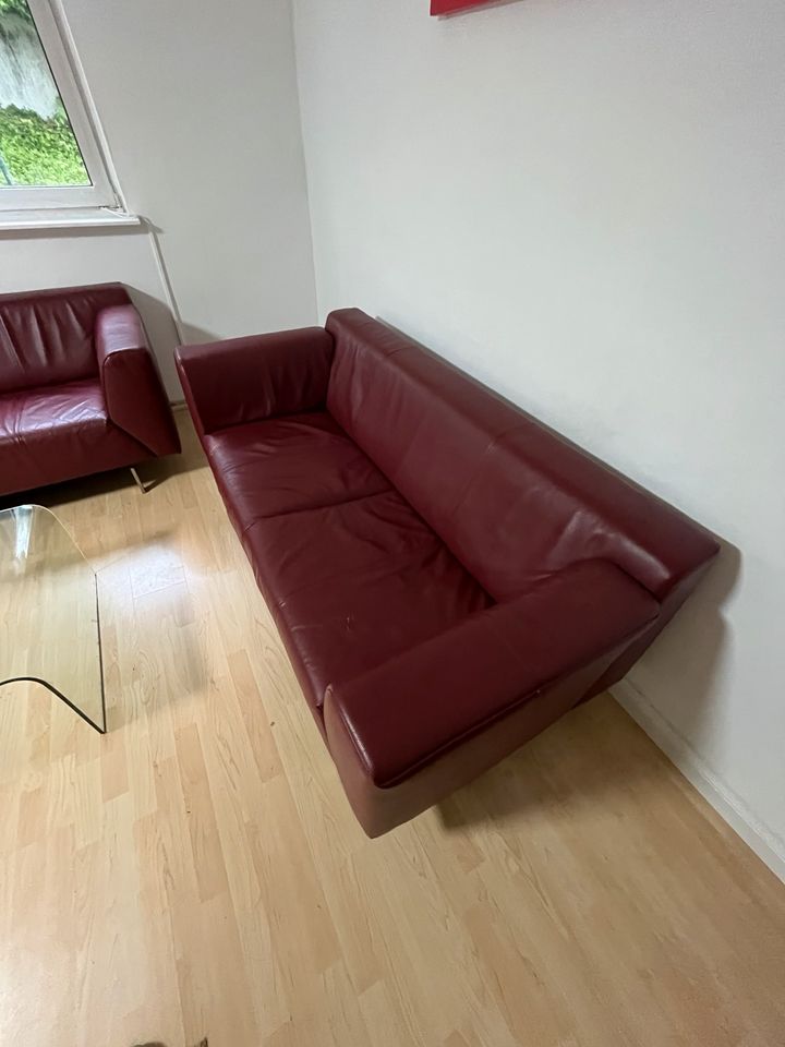 2x Rolf Benz Leder Sofa Linea rot in Bergisch Gladbach