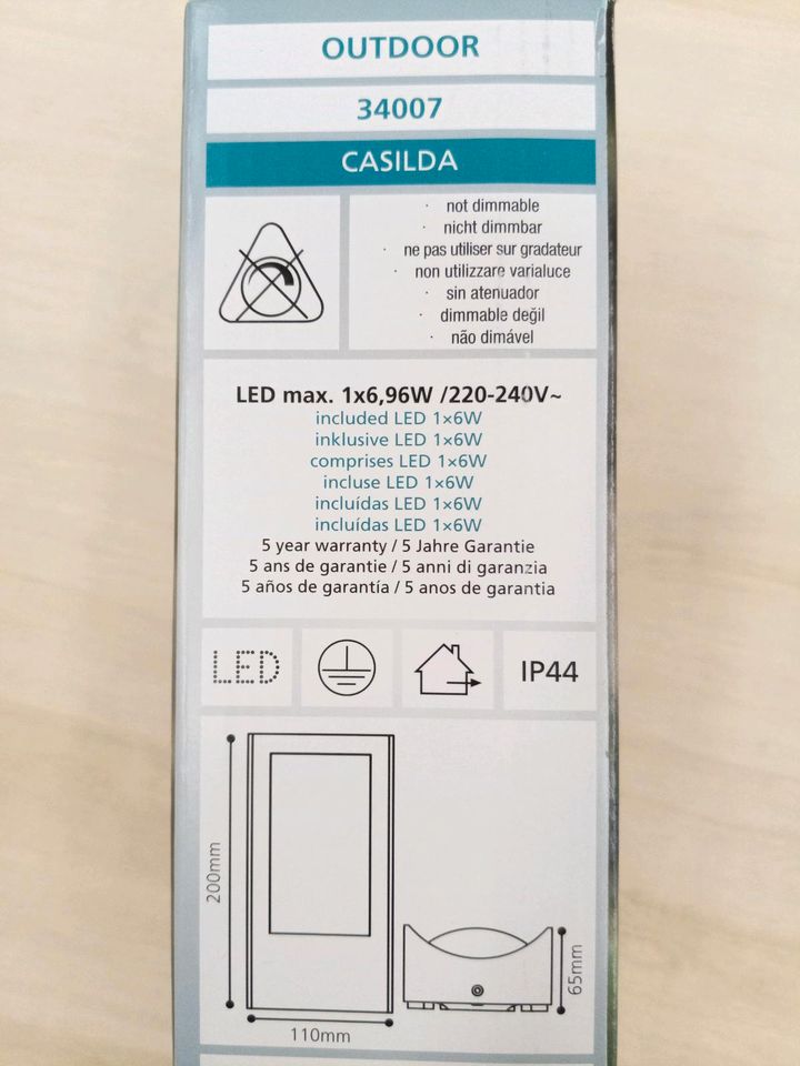 LED Außenleuchte CASILDA L110, H190, A65, 6W anthrazit in Bützow