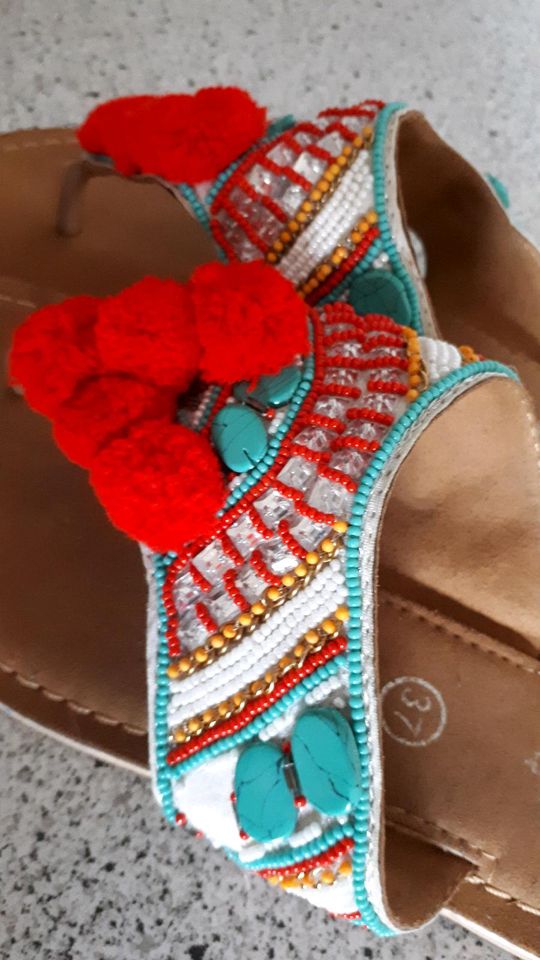 ❤ BUFFALO Sandale Flip Flop Zehentreter Gr. 37 Bunt Rot Türkis ❤ in Ilmmünster