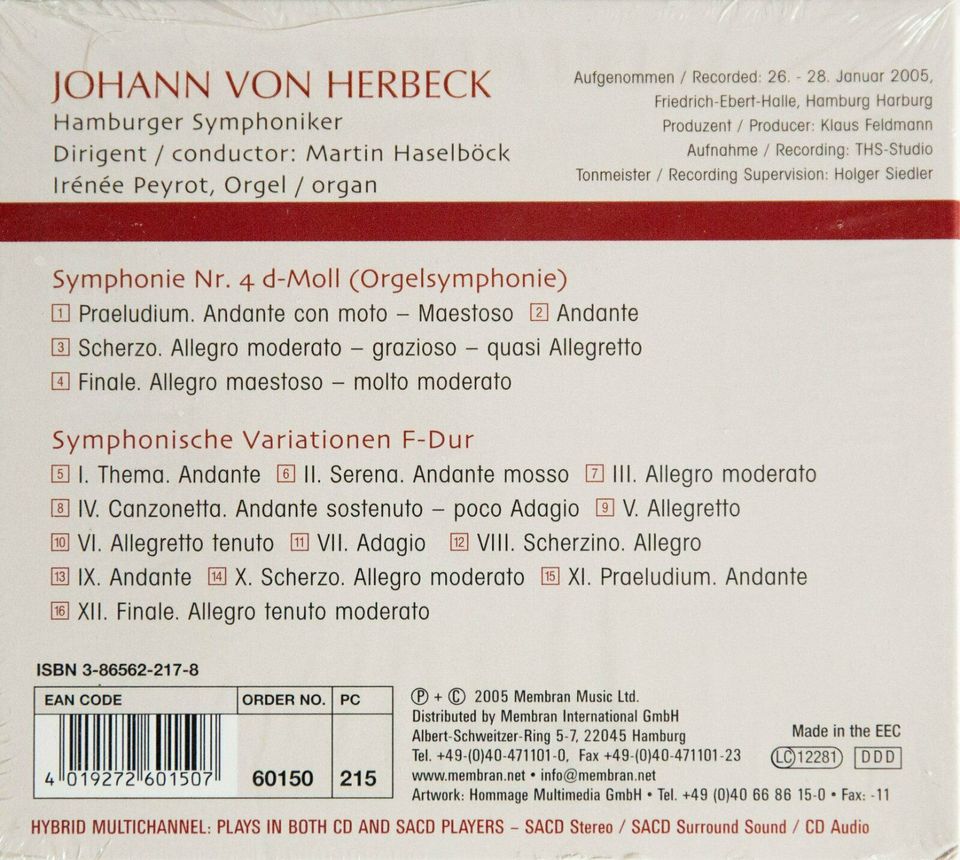 Johann von Herbeck-SYMPHONIE Nr.4 d moll Orgelsymphonie CD in Saarbrücken