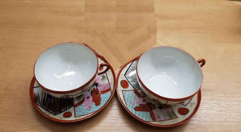 Teeservice japanisches Kutani Eierschalenporzellan Geisha Lithoph in Leverkusen