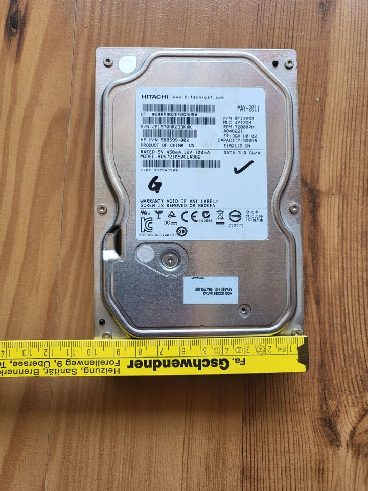 3,5" Festplatte Computer HDD Hitachi HDS721050CLA362 500GB SATA in Übersee