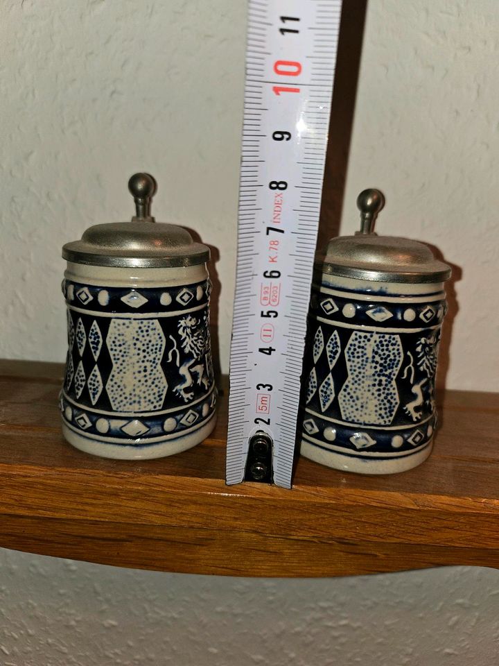 2x Miniatur Bierkrug Schnapsglas Rautenmuster Fundstück Vintage in Mömlingen