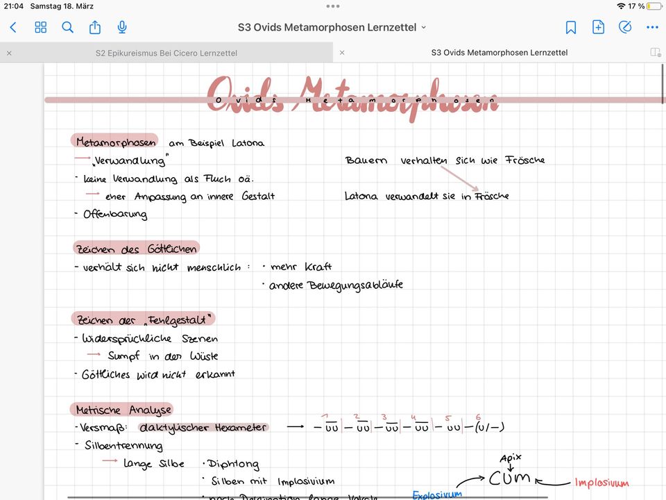 Latein GK Lernzettel Ovid Metamorphosen NDS 2022 in Sassenburg