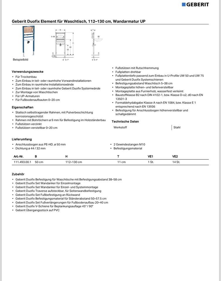 Geberit Duofix Waschtisch Element für UP Armatur Höhenverstellbar in Friedrichsthal