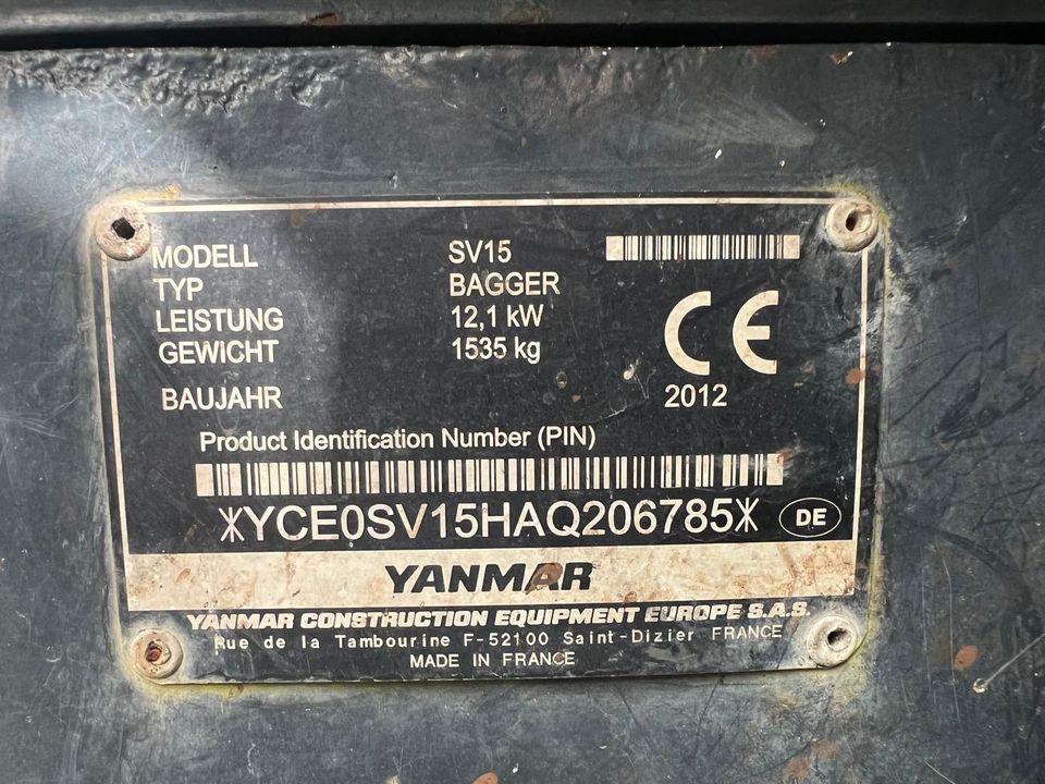 Minibagger YANMAR SV 15 BJ 2012 in Unna