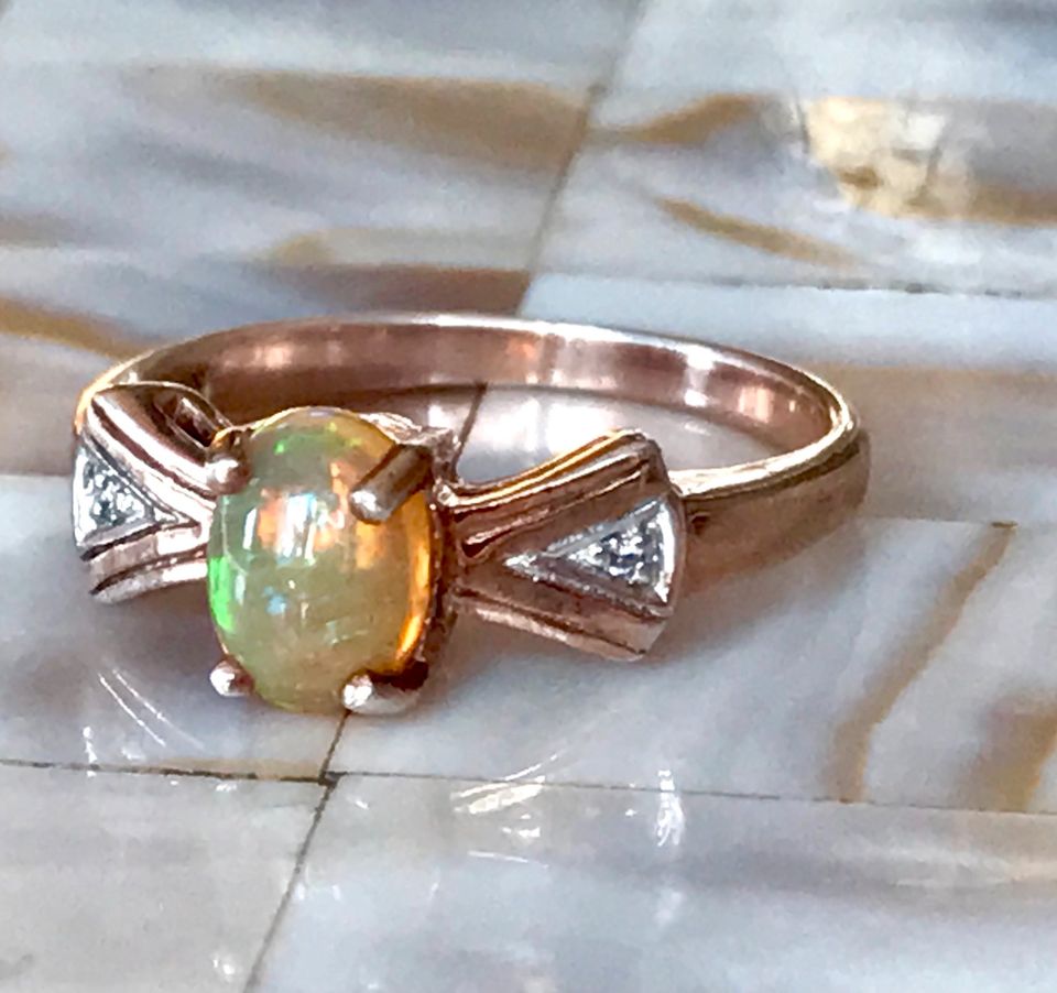 Ring 925 Silber vergoldet Opal? & farblose Steine 89€* in Buseck