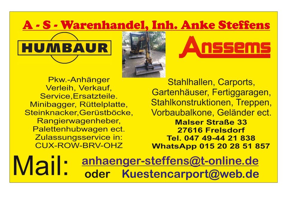 Minibagger Vermietung, Steinknacker, Rüttelplatte,Erdbohrer, Anhä in Frelsdorf