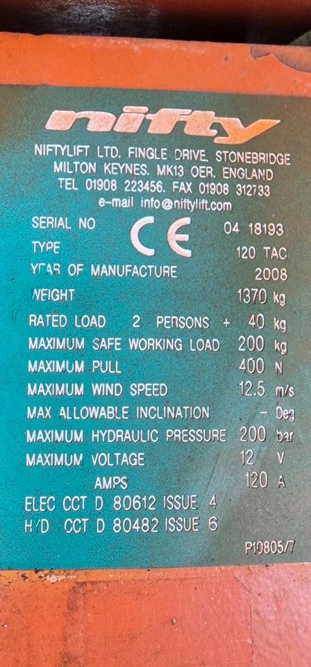 Niftylift 120TAC 12,5 M. Arbeitsbühne Hubsteiger Gerüst Anhänger in Lohmar