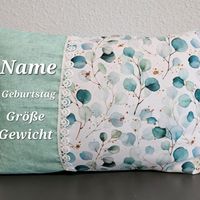 Kissen Geburt Datum handmade Name Eukalyptus rosa Weiß Baller Bayern - Aldersbach Vorschau