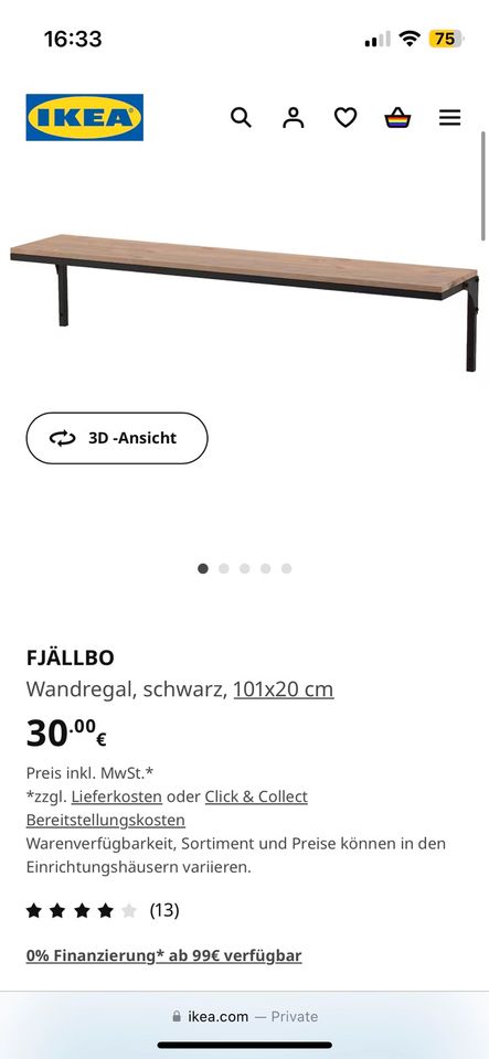 IKEA FJÄLLBO Wandregal, schwarz, 101x20 cm in Forchtenberg