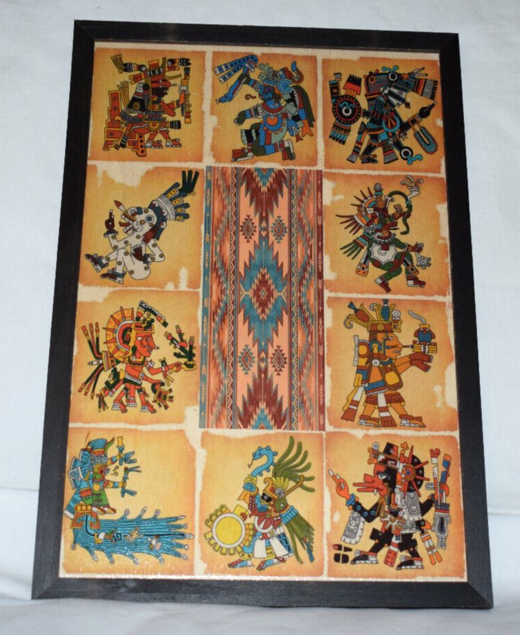 Wandbild Azteken 10 wichtigste Götter Holzbild Holzrahmen in Bad Pyrmont