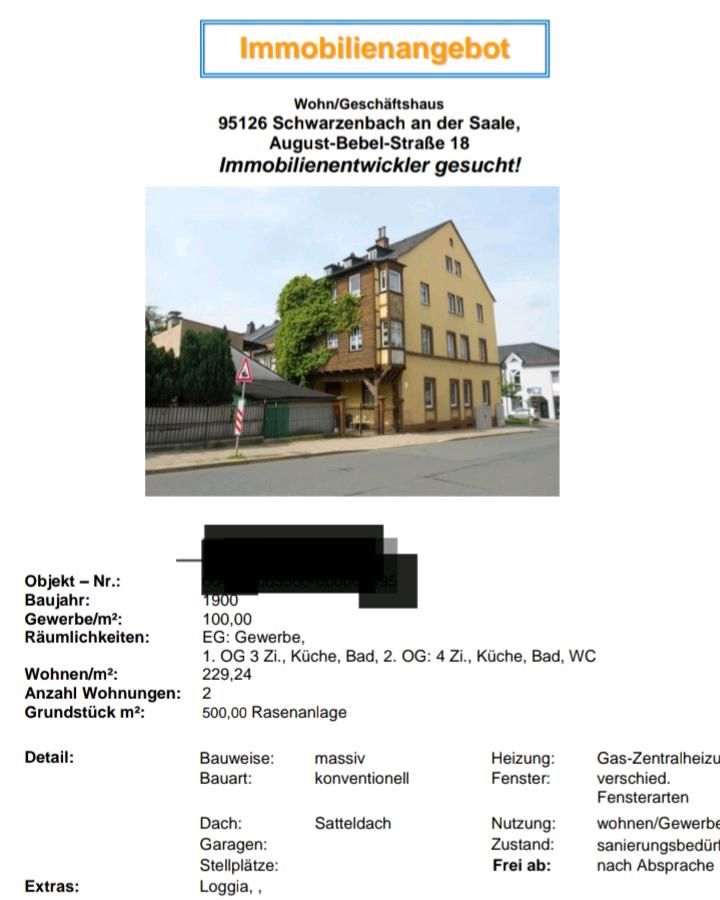 Mehrfamilienhaus / Haus / Geschäft / Wohnung Schwarzenbach Saale in Schwarzenbach a d Saale