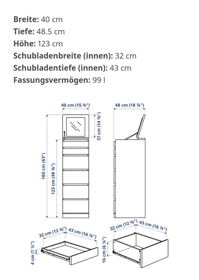Ikea Kommode 6 Schubladen mit Spiegel dunkel braun gute Qualität in Niederkassel