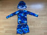Molo UV Schutz Set Badehose Shirt Sonnenhut Kappe blau 110 116 Niedersachsen - Hattorf am Harz Vorschau