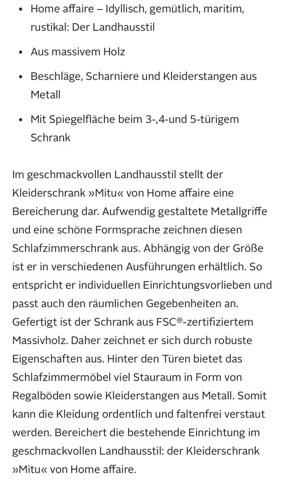 Kleiderschrank massiv Kiefer Landhausstil 3-Türig 119 cm weiß in Berlin