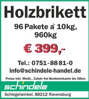 Holzbriketts 960 Kilo 96 Säcke a´10 Kilo Palette Baden-Württemberg - Ravensburg Vorschau