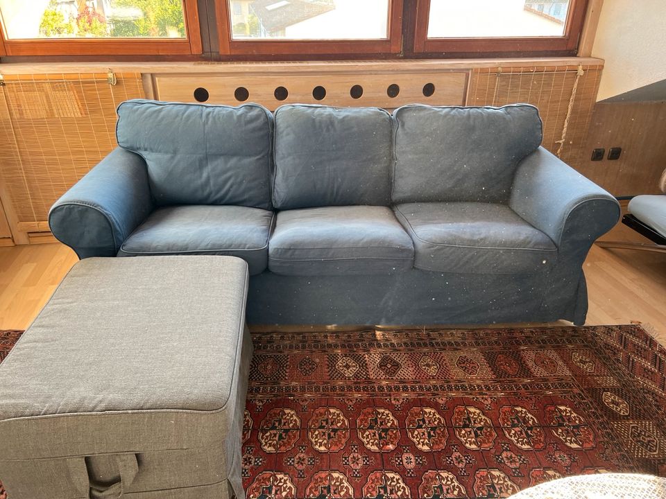 Ikea Ektorp Sofa blau und grau mit Hocker grau in München