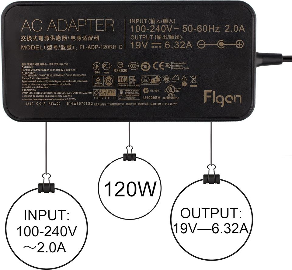 Flgan 120W Ladegeräte Netzteile für PA-1121-28 ADP-120RH B Asus V in Düsseldorf