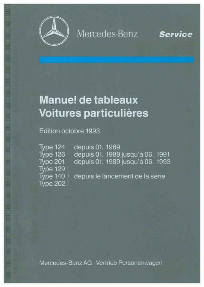 Mercedes Manual de tableaux Voitures particuliéres 1993 in Alfeld (Leine)