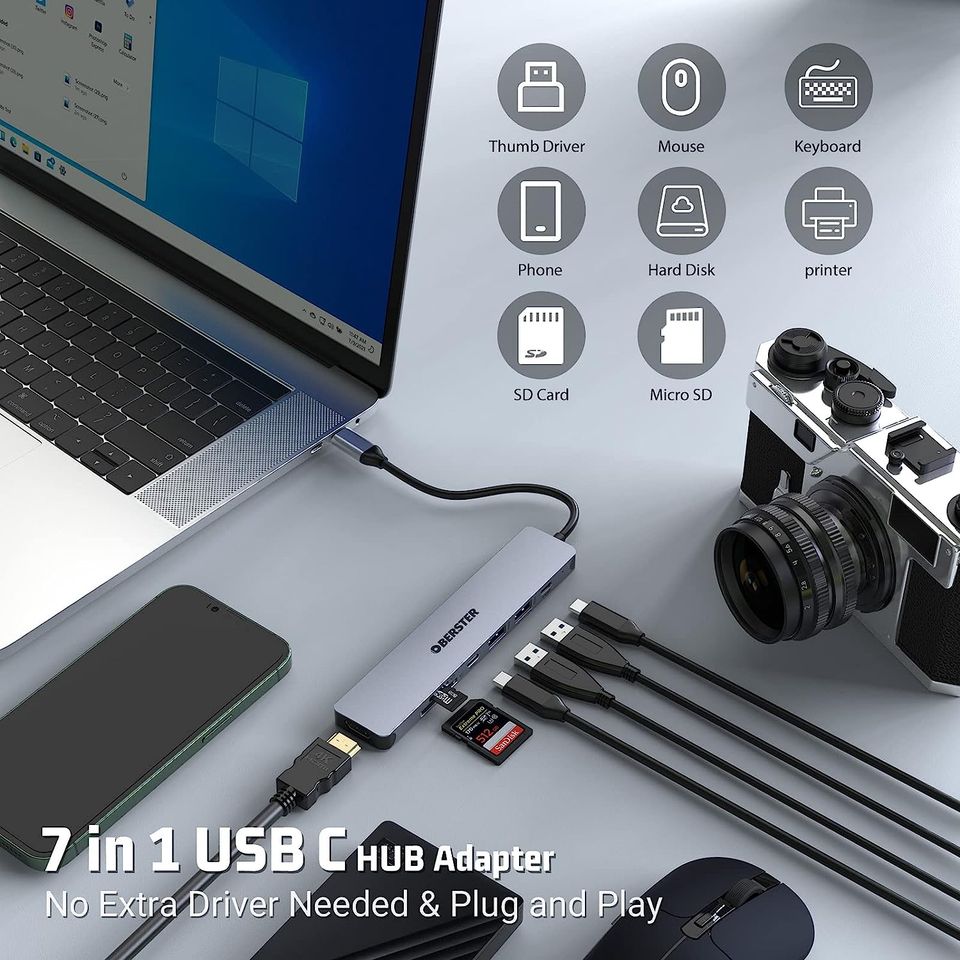USB C 3.0 Hub Dual Monitor, 7 in 1 Multiport USB C Dock 4K HDMI in Ibbenbüren