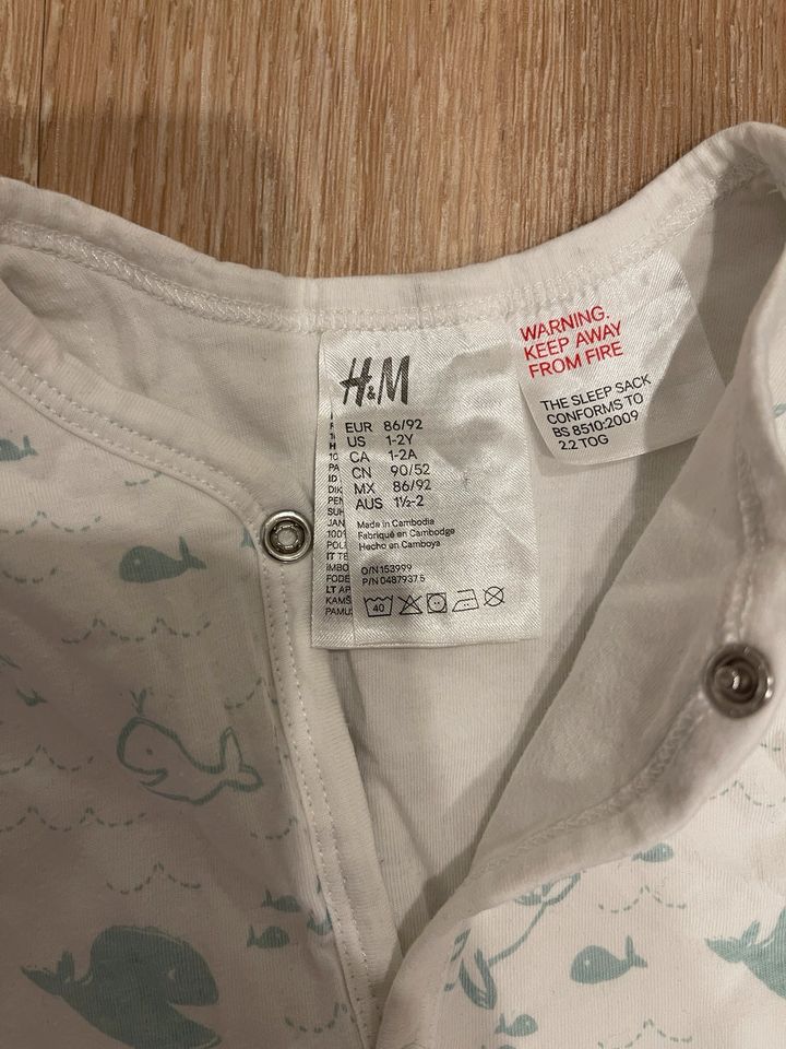❤️ Schlafsack dünn H&M 86/92 Junge Mädchen Wal Mint weiß in Selsingen