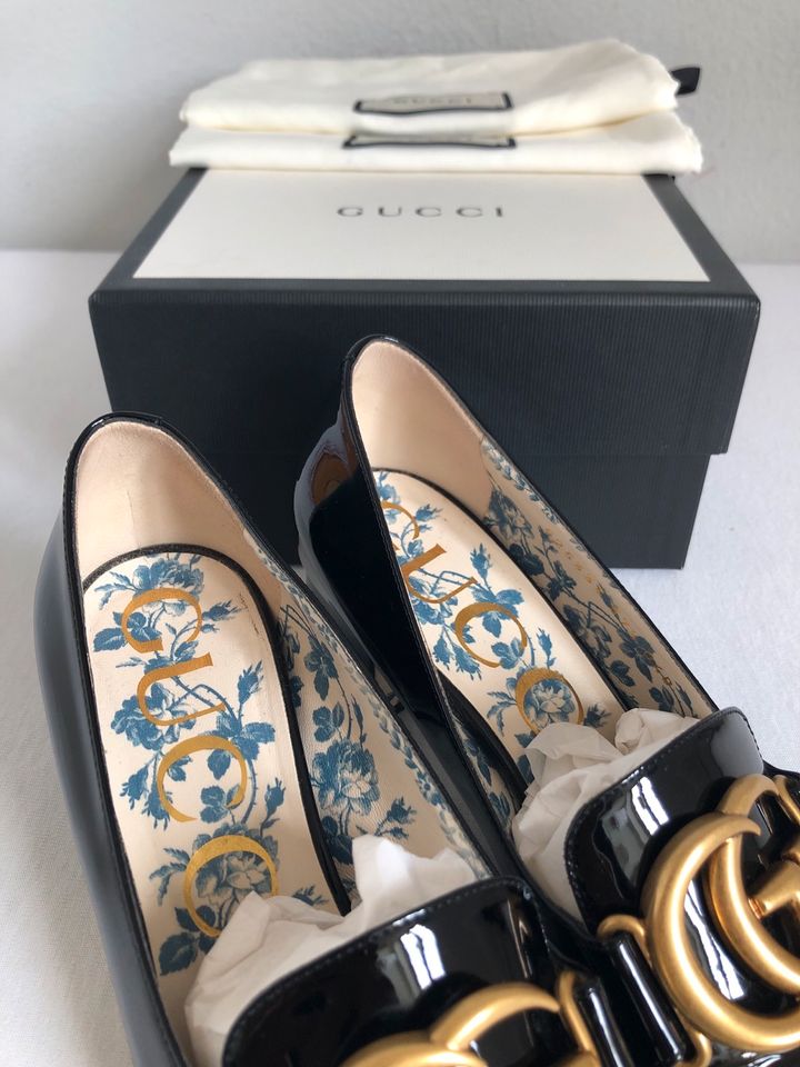 Gucci Marmont Victoire Lackleder Pumps Schuhe Mid High Heel 37.5 in München