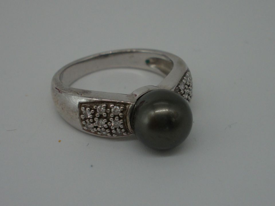 alter 925 Silber Ring mit grauer Perle + Steinbesatz ! Blickfang in Eystrup