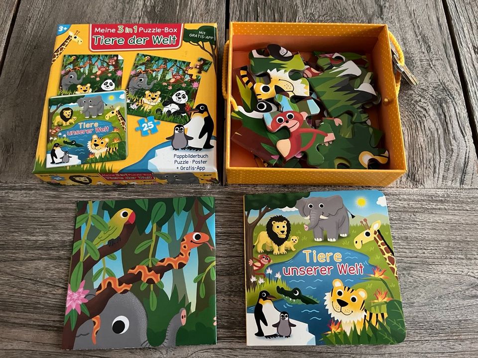 3 in 1 Puzzlebox Tiere der Welt, mit Puzzle, Buch und Poster Box in Mittenwalde