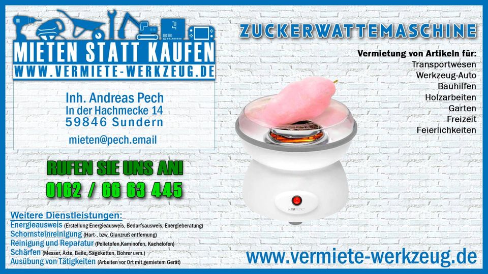 ⚡ Mieten Zuckerwattenmaschine Spezialgerät zu vermieten Sundern ⚡ in Sundern (Sauerland)