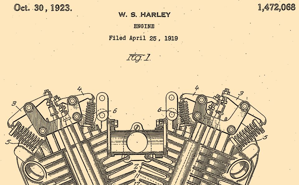 Harley Davidson Motor Patent V-Twin Kunstdruck 100x70cm €69,00* in Gifhorn