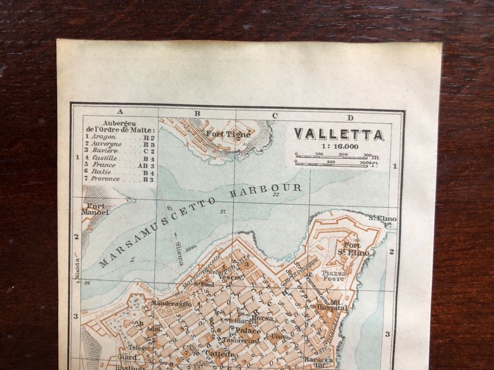 Alter Stadtplan (Landkarte) um 1900: Valetta, Malta in München