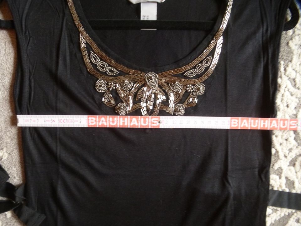 H&M T-Shirt Top schwarz Pailetten XS S 34 36 only Bluse Viskose in Guldental