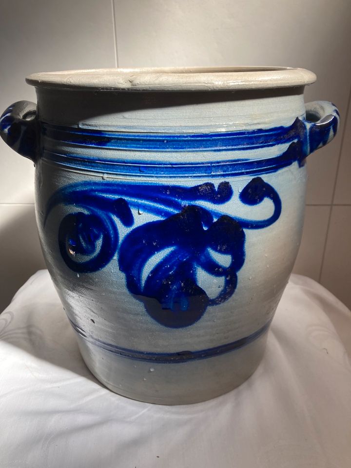 Schmalztopf aus Steingut grau / blau  8 Liter  ca. 28 cm hoch in Bönnigheim