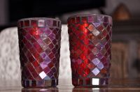 2 romantische Windlichter aus Glas rot Mosaik Baden-Württemberg - Spiegelberg Vorschau