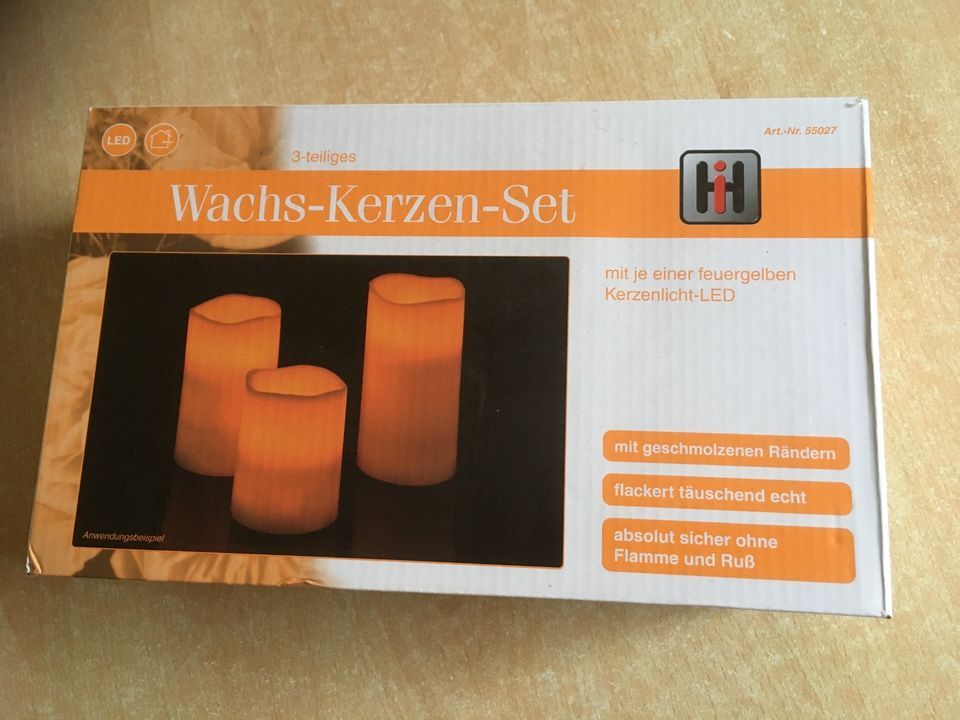 Wachs-Kerzen-Set 3-teilig, mit je 1 gelbem LED -NEU +OVP in Rostock