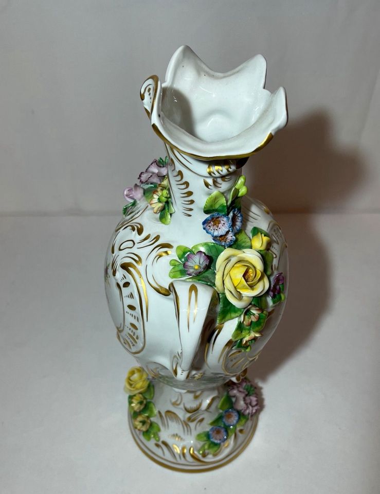 TOP Antike Sitzendorfer Porzellan Vase Blumenvase Rose Weiß 37cm in Sankt Augustin