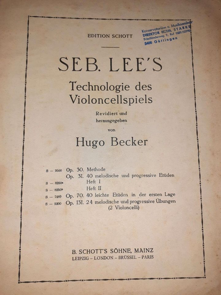 Seb. Lees Technologie des Violoncellspiels + Dotzauer Etüden in Bochum