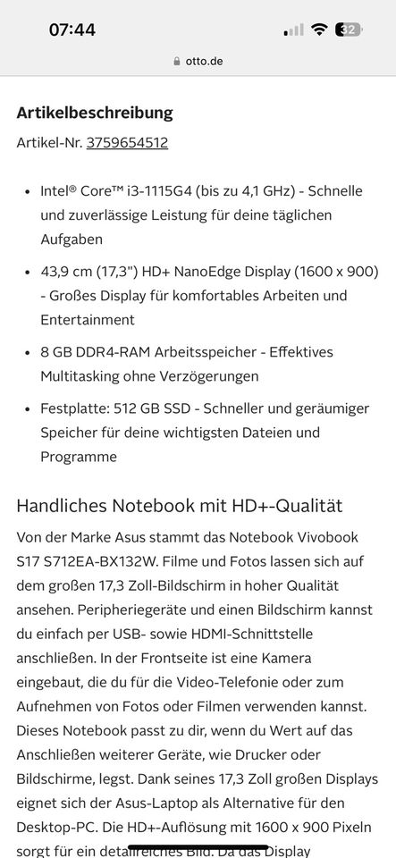 ASUS VivoBook Core i7 wie neu in Bad Münstereifel