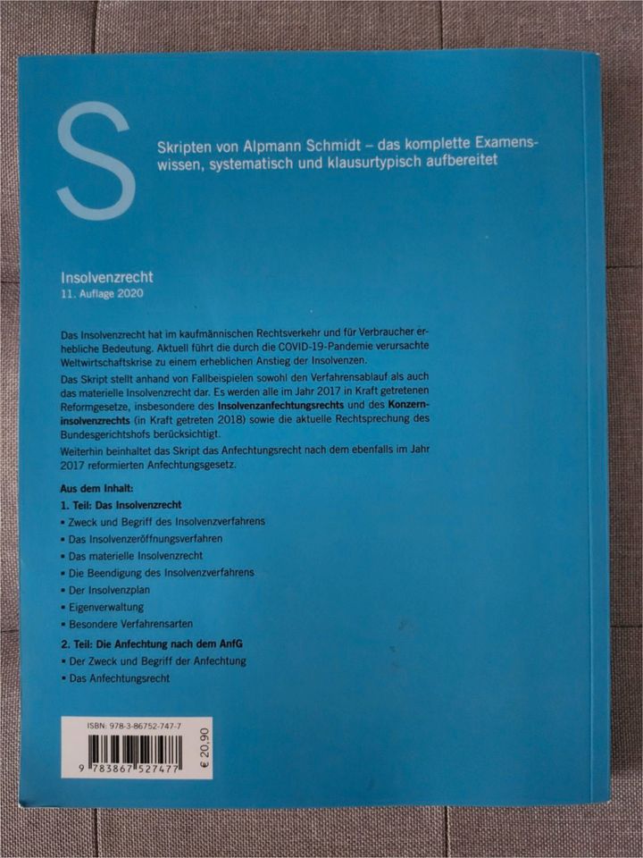 Skripten - Insolvenzrecht 11. Auflage 2020 für Rechtspfleger in Leinfelden-Echterdingen