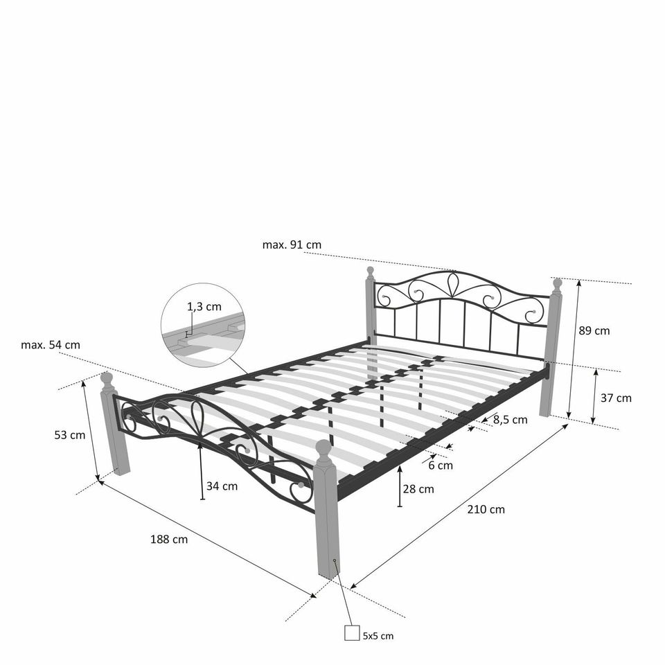 Metallbett Doppelbett 180x200 cm Bettgestell Lattenrost VB135€* in Magdeburg