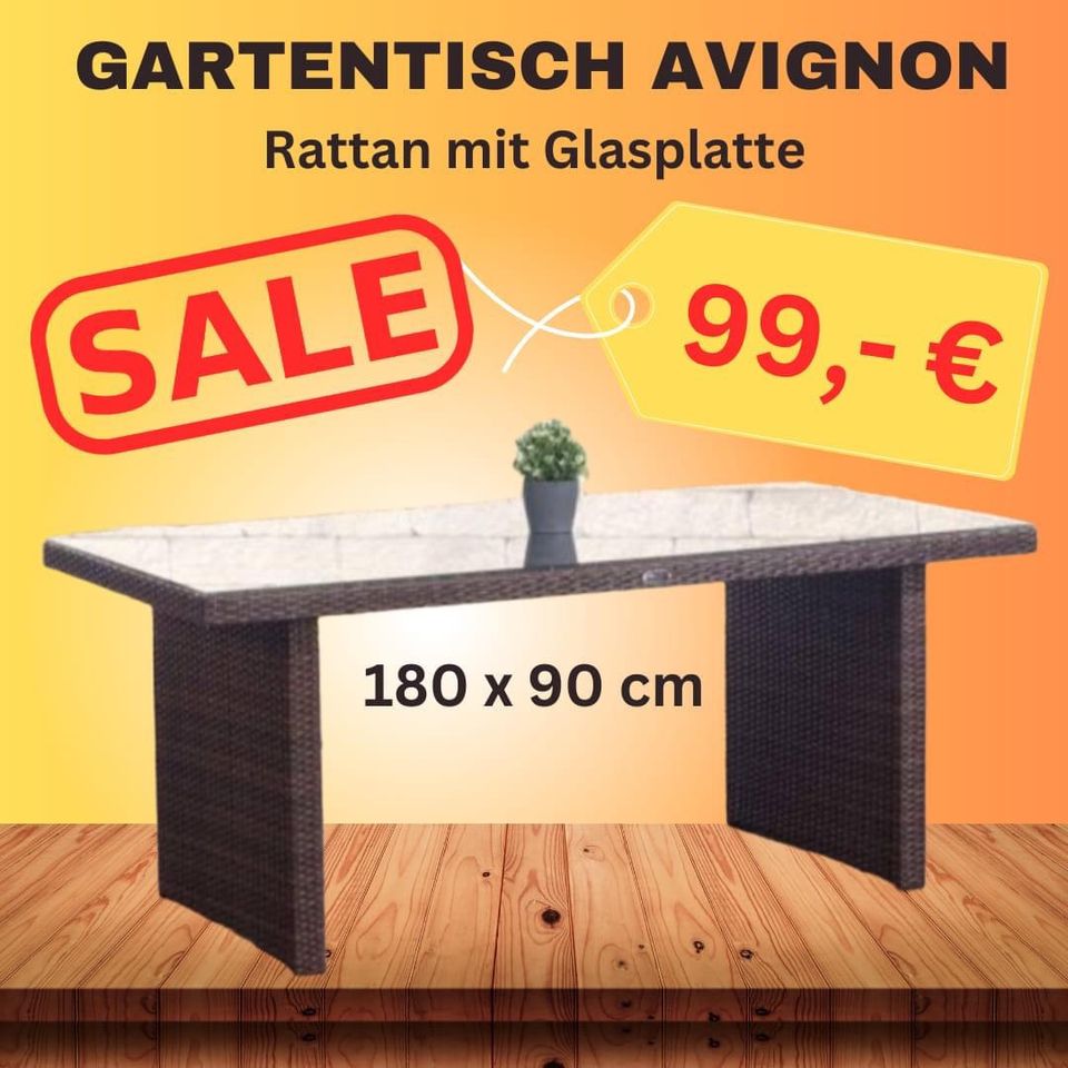 SALE: Rattan-Tisch mit Glasplatte L180xB90xH74cm, Neu in Detmold