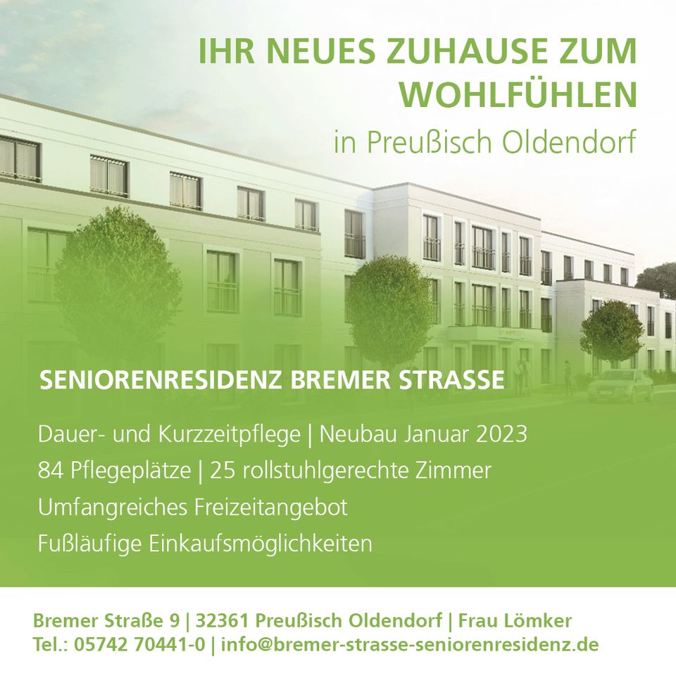 Neues Zuhause in der Seniorenresidenz Preußisch Oldendorf in Preußisch Oldendorf