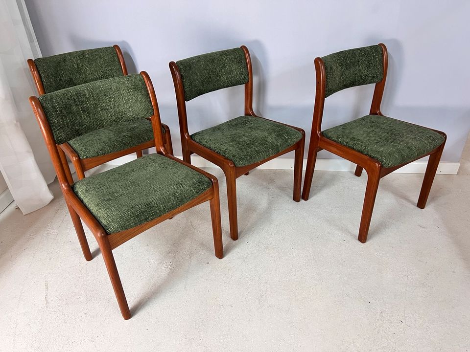 4 Esszimmerstühle im Set neu gepolstert dunkelgrün O.D. Möbel Dänemark Mid Century Design Vintage Küchenstühle Holzstühle Teak Vollholz in Berlin