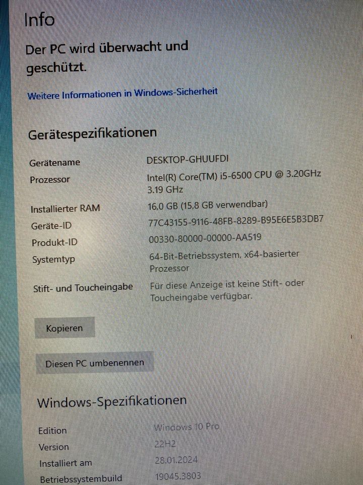 Fujitsu PC i5 6500 16GB RAM SSD + HDD Office PC in Herzogenrath