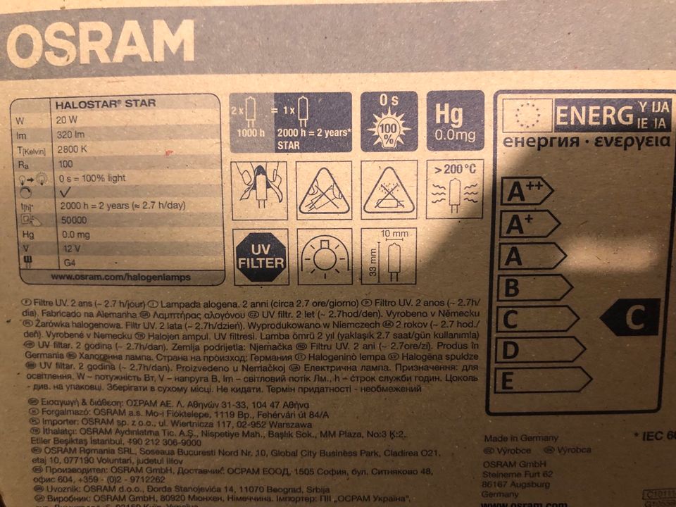 2 Osram Halogen Lampen, 20 W, 320 lm, OVP in Feldkirchen-Westerham